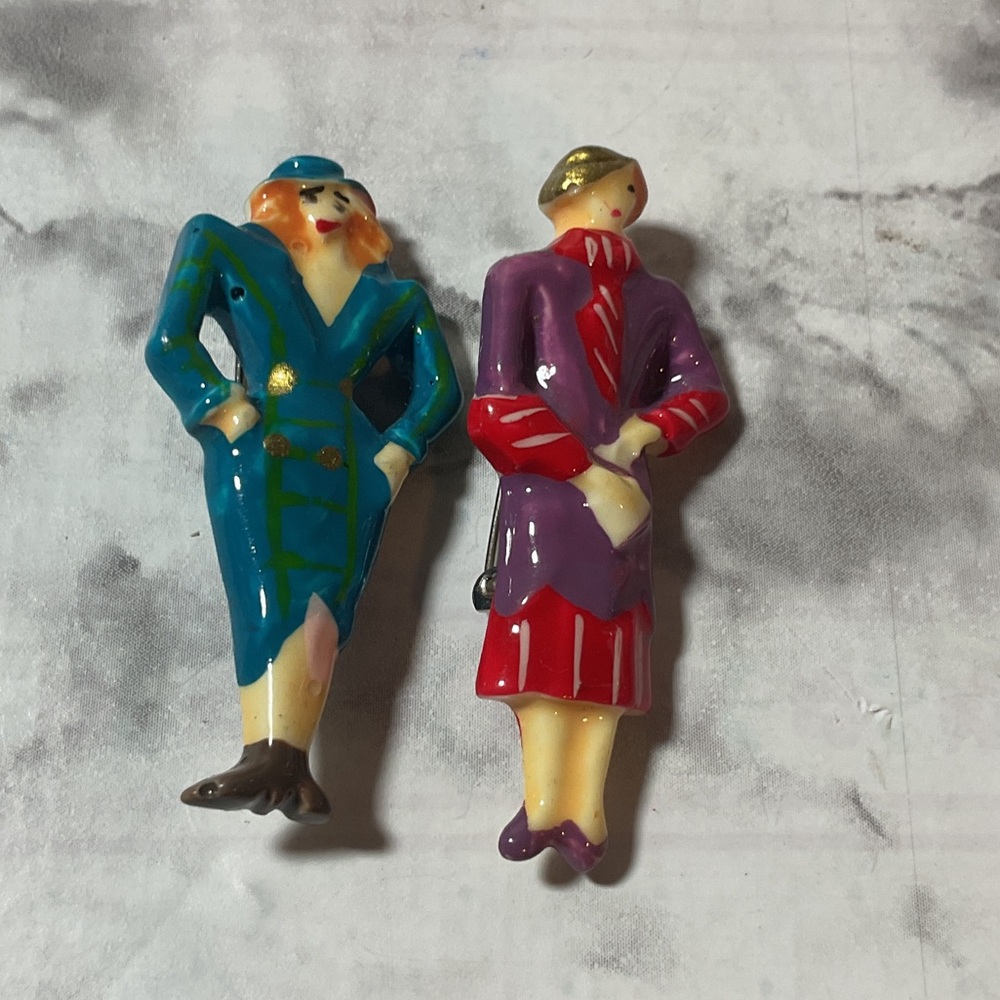 2  1980s Vintage  Lady Brooch Set